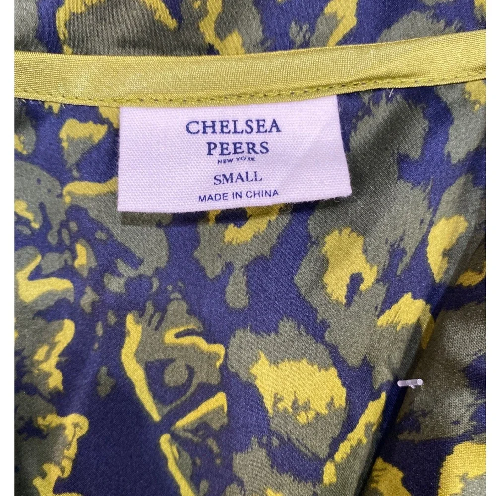 Chelsea Peers Pajama Set‎ Womens Small Green Navy Leopard Print 2pc Sleepwear